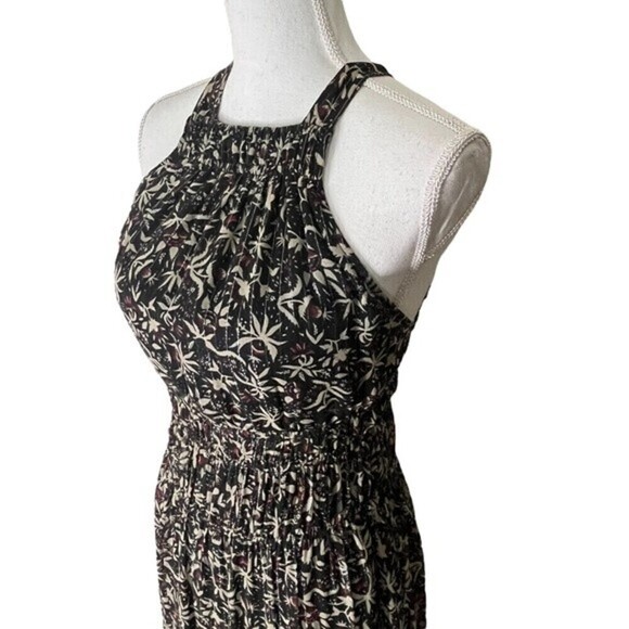 Magali Pascal Augustine Maxi Dress Size Small Black Floral Lurex Halter Tiered - Picture 5 of 12